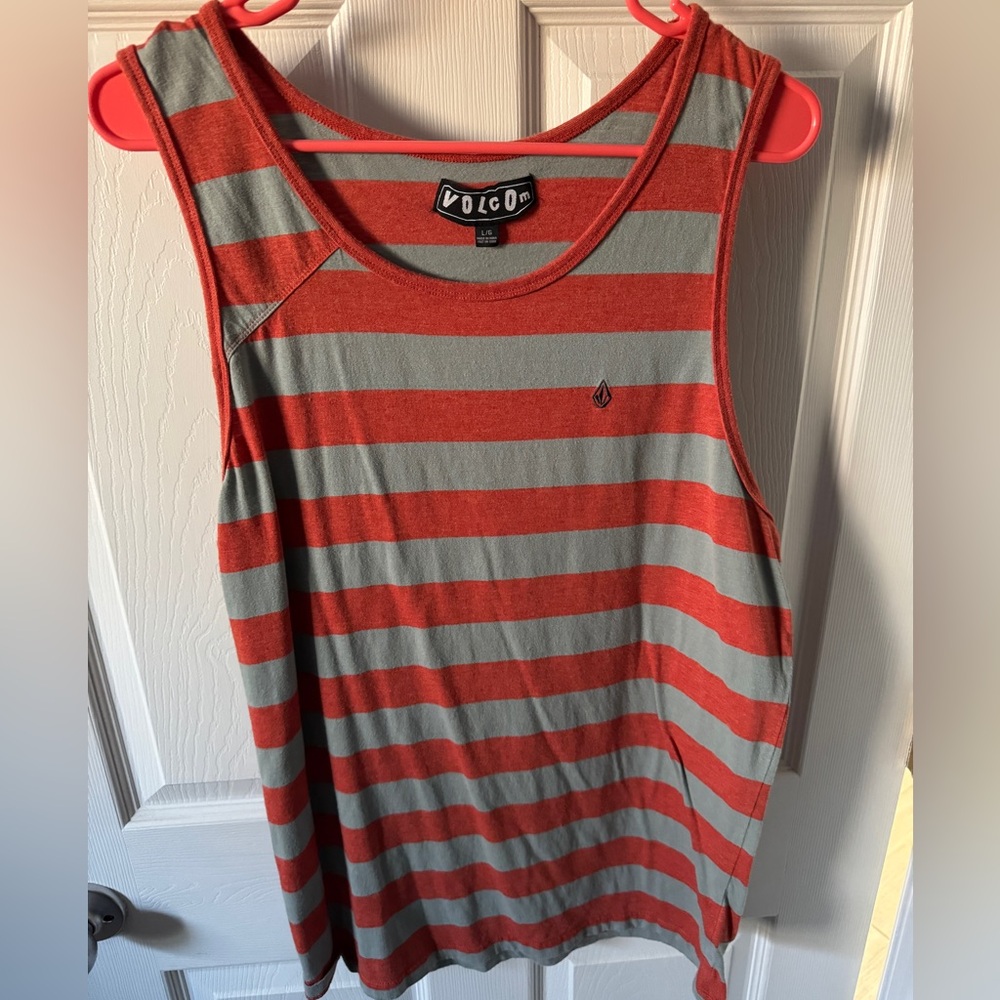 Volcom Men’s Orange & Grey Stripe Tank Top - Size Large - Casual & Comfortable!